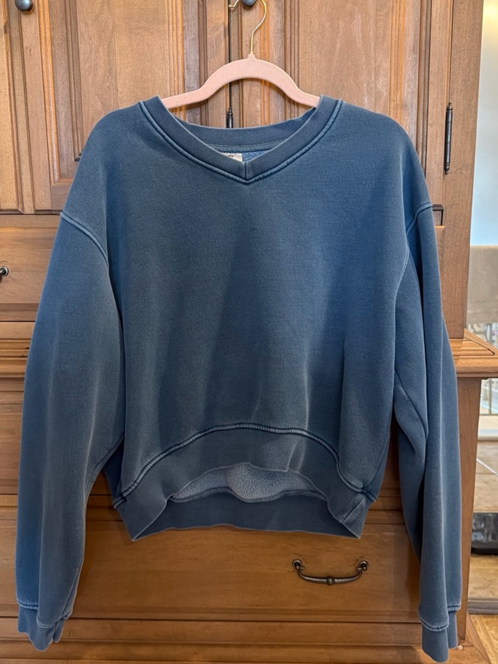 Women's V-Neck Washed Blue Pullover Sweater
